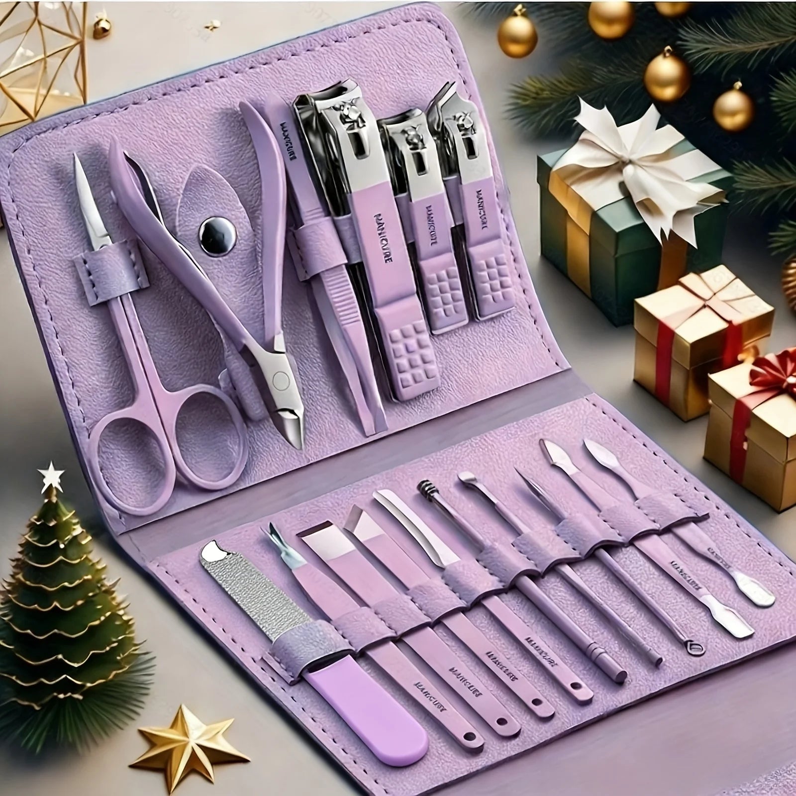 Professional Manicure Pedicure Kit — 16Pcs Stainless Steel Nail Care Set with Storage Bag