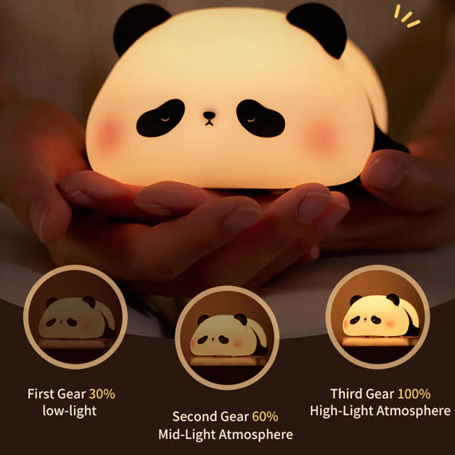 Cute Panda Night Light — USB Rechargeable LED Bedside Lamp for Kids with Timer