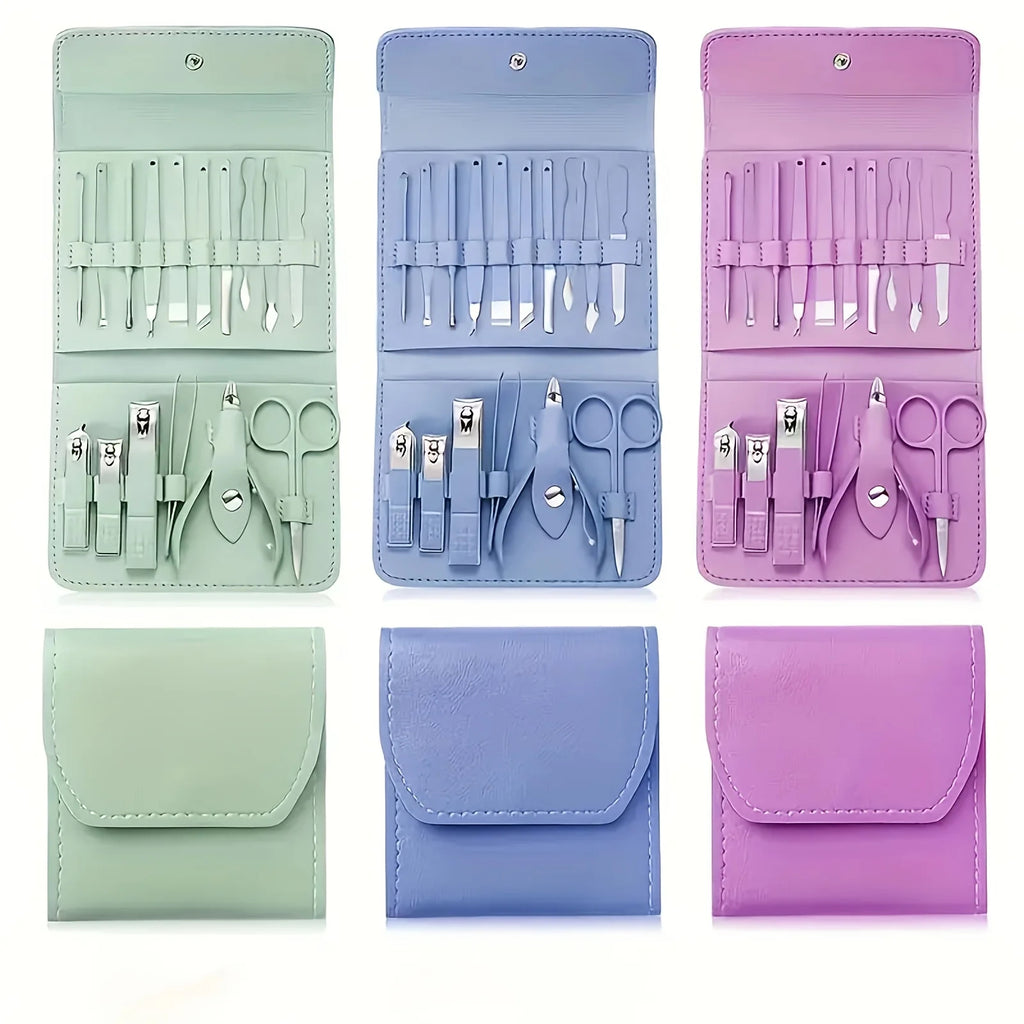 Professional Manicure Pedicure Kit — 16Pcs Stainless Steel Nail Care Set with Storage Bag