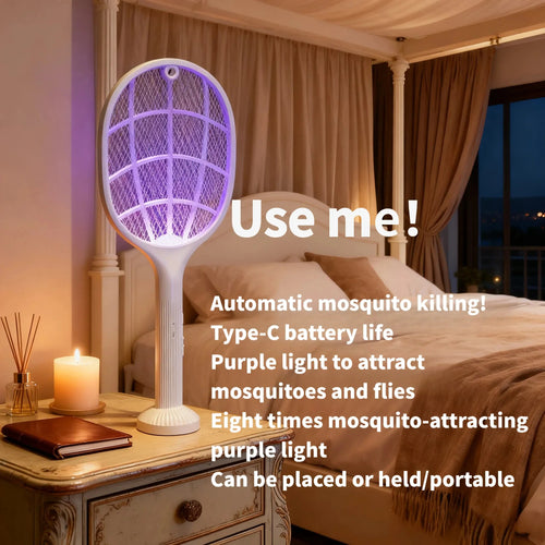 2-in-1 Electric Bug Zapper Racket — USB Rechargeable Mosquito Trap for Home & Camping