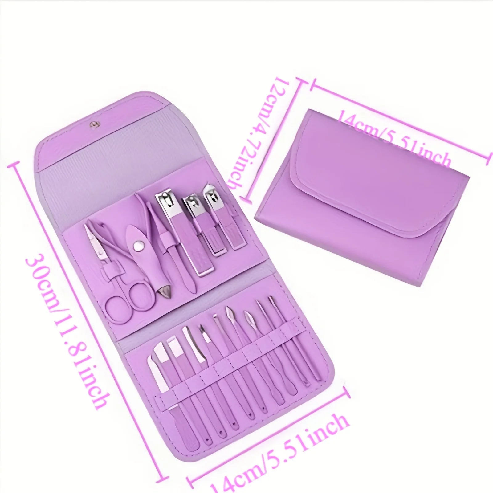 Professional Manicure Pedicure Kit — 16Pcs Stainless Steel Nail Care Set with Storage Bag