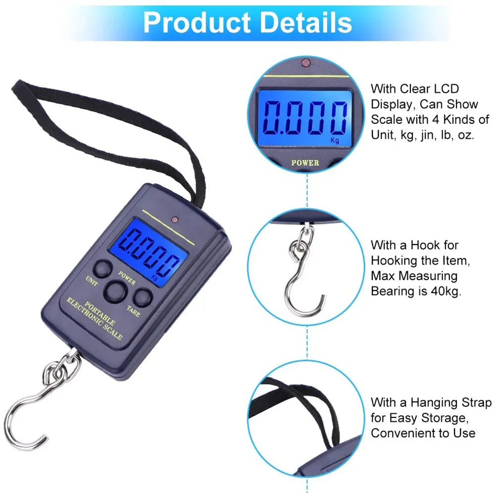 Portable Digital Hanging Scale — Lightweight Luggage & Fishing Weight Hook