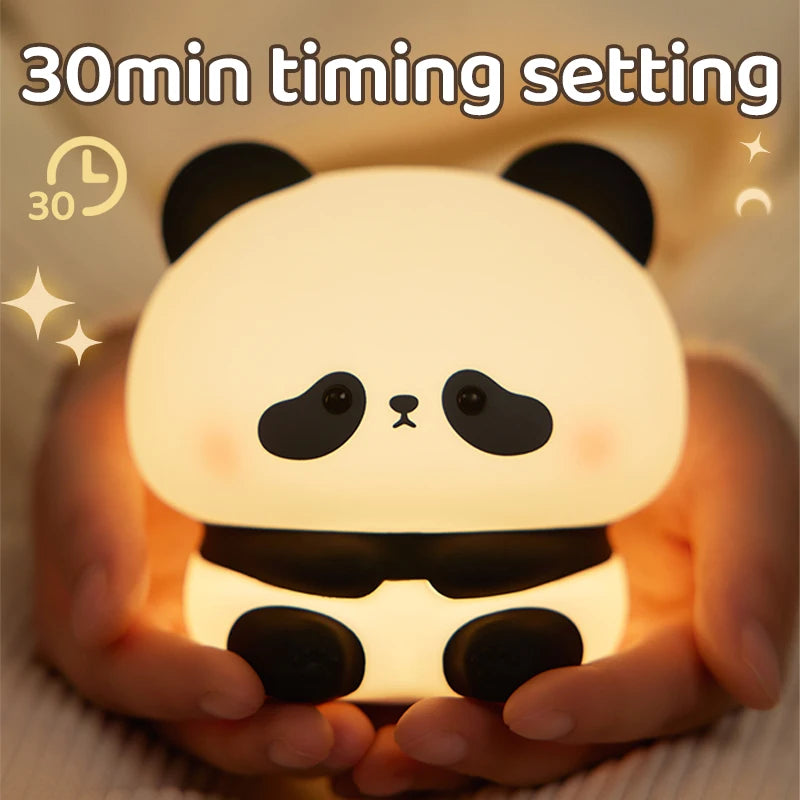 Cute Panda Night Light — USB Rechargeable LED Bedside Lamp for Kids with Timer