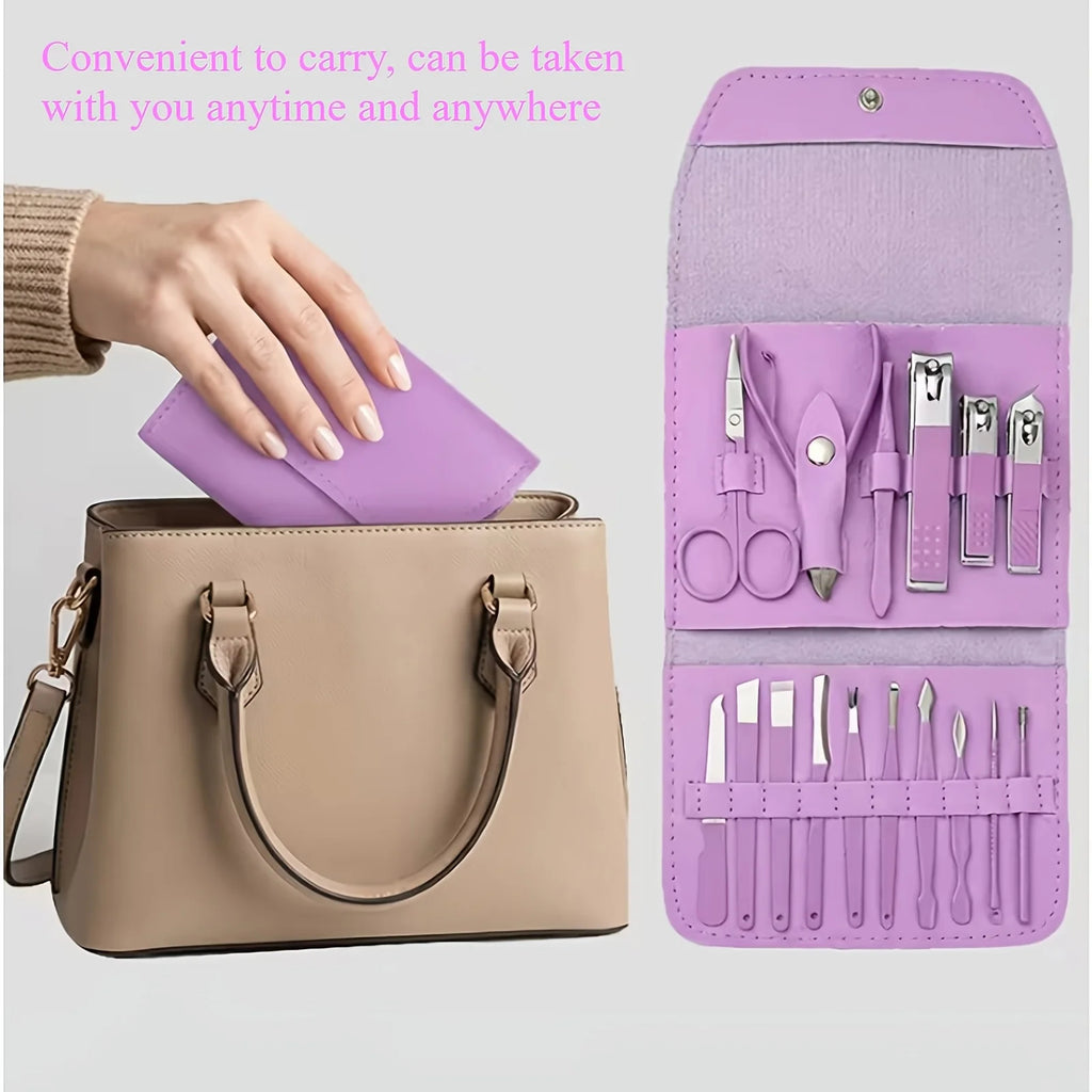 Professional Manicure Pedicure Kit — 16Pcs Stainless Steel Nail Care Set with Storage Bag