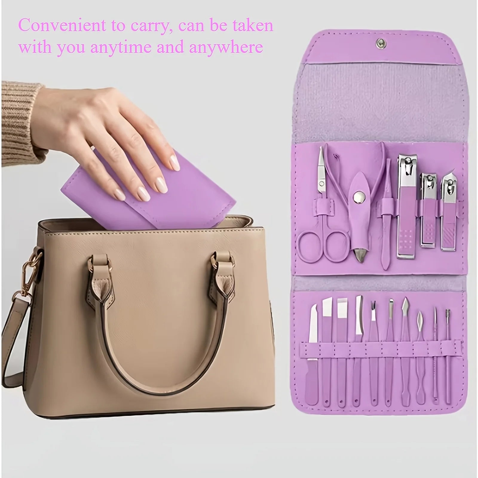 Professional Manicure Pedicure Kit — 16Pcs Stainless Steel Nail Care Set with Storage Bag