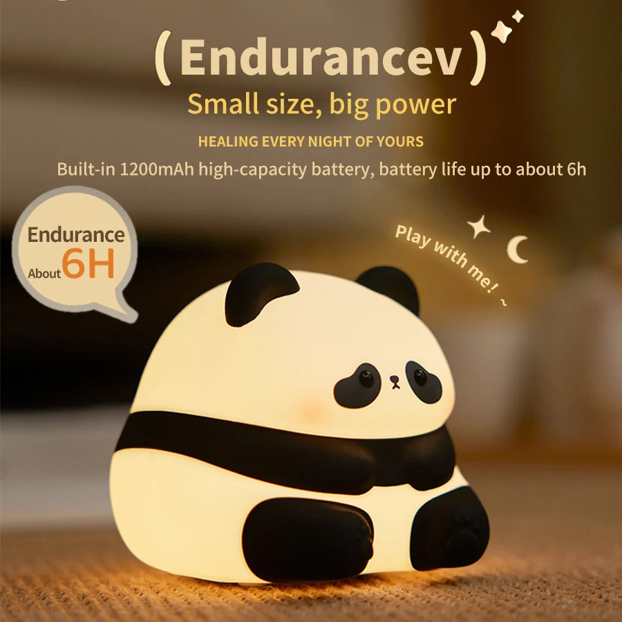 Cute Panda Night Light — USB Rechargeable LED Bedside Lamp for Kids with Timer